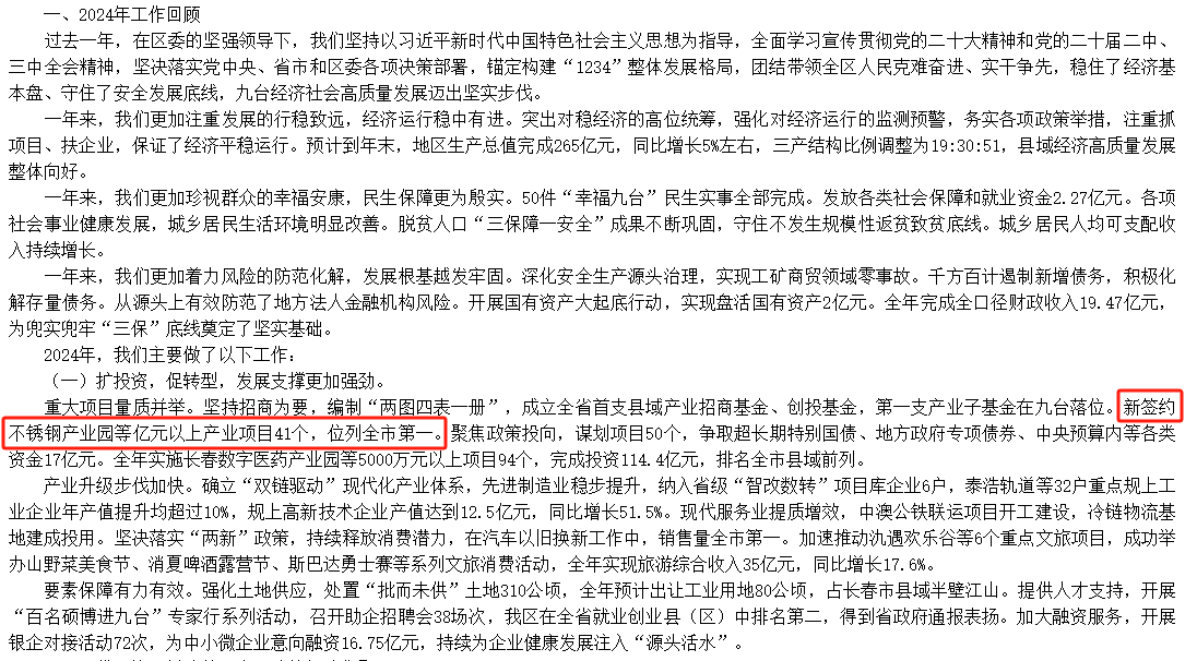 長春市九臺區(qū)2024年新簽約不銹鋼產(chǎn)業(yè)園等億元以上產(chǎn)業(yè)項目41個